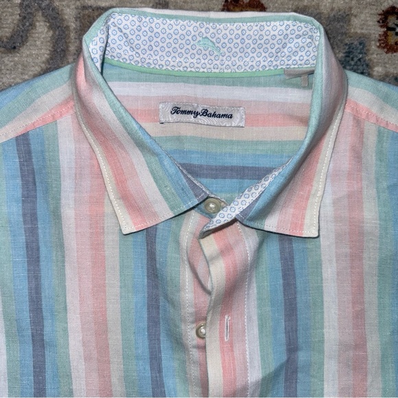 Tommy Bahama Men's linen Sunset Pier Stripe Shirt, Blue Crush large - Picture 3 of 13